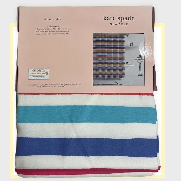 Nwt 🏷‎ KATE SPADE Painted Stripe Multicolored Rainbow Bathroom Shower Curtain - Picture 4 of 6